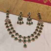 Lustrous 2 Layer Green AD Stone Necklace