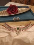 Artisanal Floral Crytsal Ruby Stone Choker With Green AD Stone