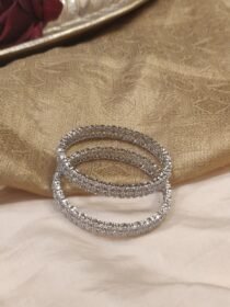 Silver Finish Diamond-Style Stackable Bangles Set of 2