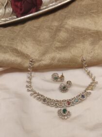 Antique Finish AD Polki Necklace Set with Multicolor AD Stone
