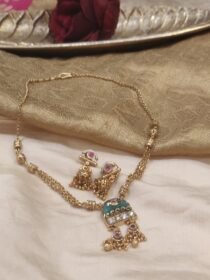 Antique Finish Kundan Bridal Necklace Set with Emerald & Ruby Stone