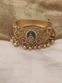 Antique Finish Kundan Polki Gold Kada with Ruby Emerald Stone