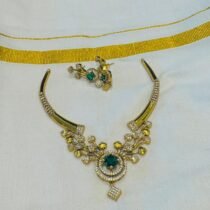 Sought Golden Green Stone AD Necklace