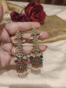 Exquisite Droplet Crystal Ruby Stone Jhumka