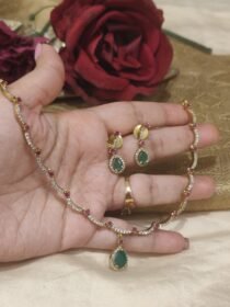 Opulent Crystal Ruby Green AD Stone Necklace