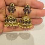 Alluring Floral Purple Stone Jhumka With White Beads