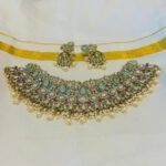 Refined Mint Stone Droplet Choker With White Pearl Beads