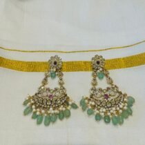 Majestic Floral Peacock Earring With Light Green Beads