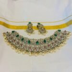 Refined Green Stone Droplet Choker With White Pearl Beads