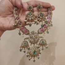 Timeless Ruby Stone Peacock Droplet Necklace