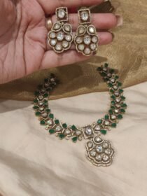 Dazzling Floral Crystal Green Stone Necklace