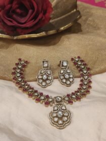 Dazzling Floral Crystal Ruby Stone Necklace