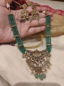 Sparkling Green Stone 3 Layer Temple Necklace