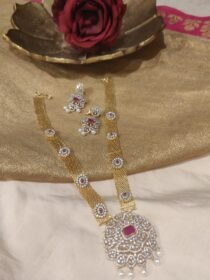 Radiant Floral CZ Ruby Stone Golden Chain