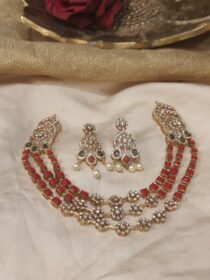 Elegant Coral Stone 3 Layer Floral Choker