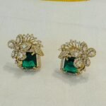 Dazzling Lustrous emerald  stone and ad stone floral design earring