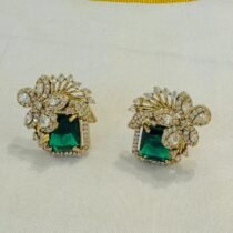 Dazzling Lustrous emerald  stone and ad stone floral design earring