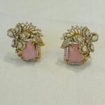 Refined Dazzling Lustrous pink rose  stone and ad stone floral design earring