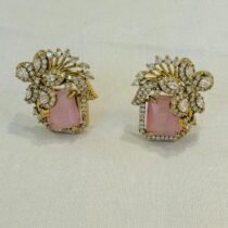 Refined Dazzling Lustrous pink rose  stone and ad stone floral design earring