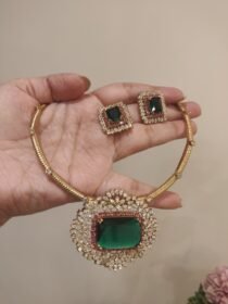 Green AD Stone Golden Necklace