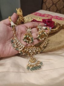 Exquisite Kundan Stone Necklace With LightGreen Stone