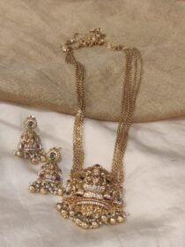 Radiant Multilayer Lakshmi Temple Long Necklace with Golden Beads