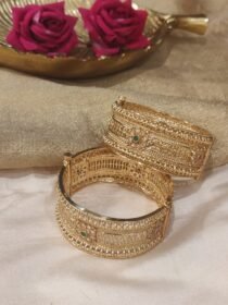 Sparkling Golden Floral Green AD Stone Kada