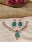 Exquisite SkyGreen Kundan Stone Necklace With Crystal Stones