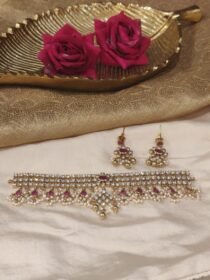 Sophisticated Crystal Ruby Stone Floral Droplet Choker