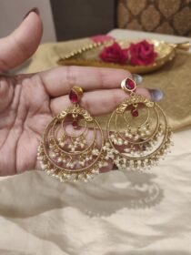 Mesmerizing Ruby Stone 3 Layer Earring With White Beads