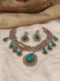 Refined Pink Skyblue AD Stone Long Necklace