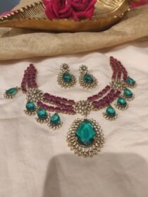 Refined Ruby Skyblue AD Stone Long Necklace