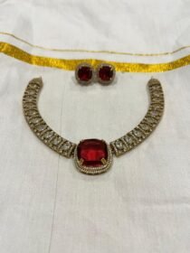 Refined Crystal Round AD Necklace with Ruby AD Stone