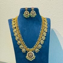 Opulent Floral Long Necklace with White Beads