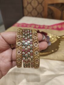 Lustrous Ruby Green AD Stone Bangle Combo Set