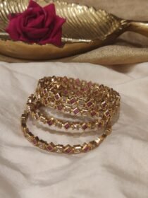 Divine Ruby Crytsal Stone Trangular Bangles Set of 4