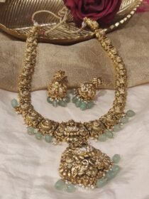 Exquisite Peacock Lakshmi Long Necklace with LightGreen Beads