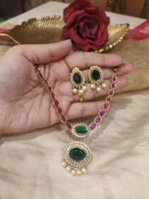Timeless Ruby Green AD Stone Neckalce