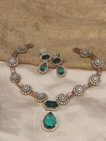 Radiant Skyblue AD Stone Floral Necklace